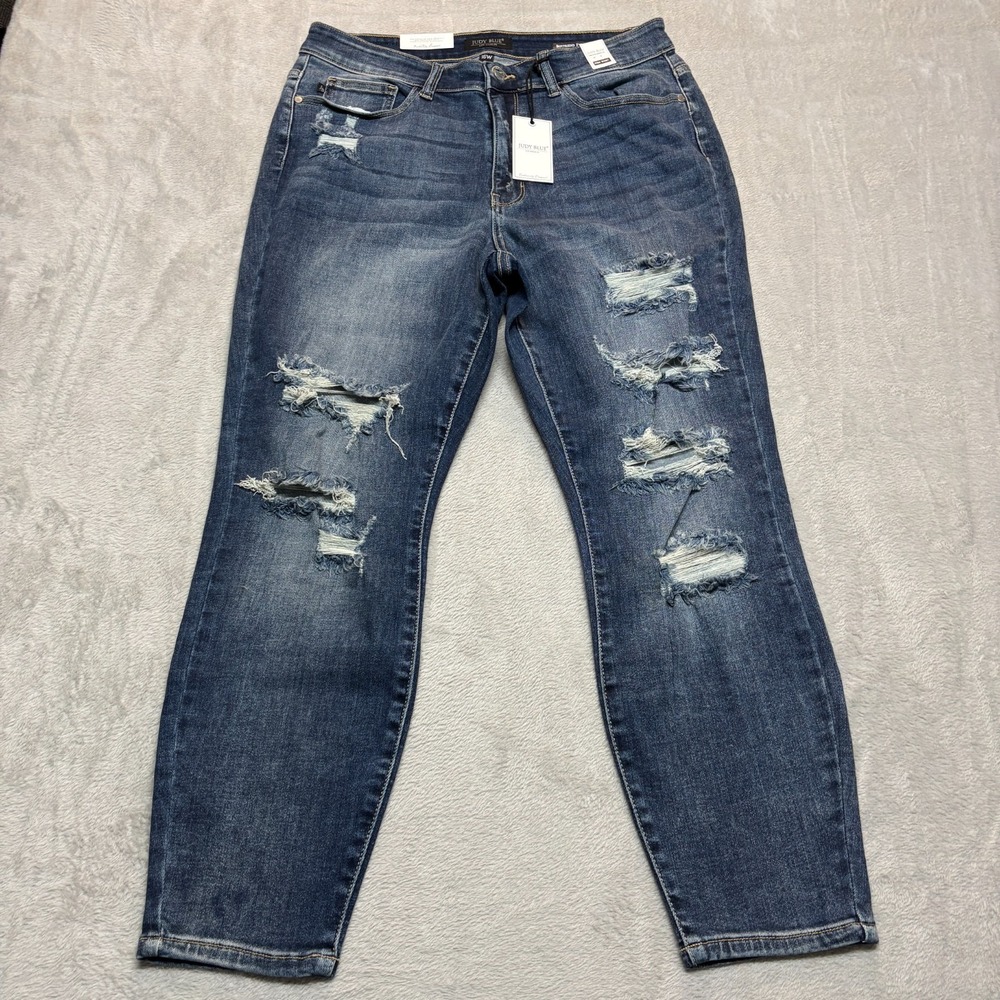 NWT Judy Blue Distressed Denim‎ Jeans Womens 16W Boyfriend Stretch Med Straight